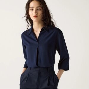 Navy Blue Collared Work Blouse